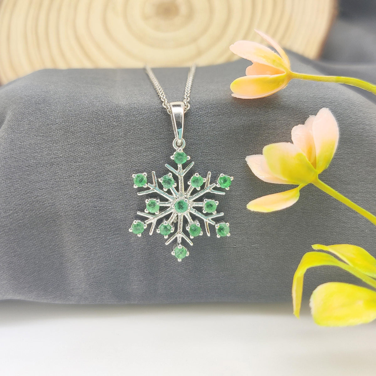 Natural Emerald Pendant-925 Sterling Silver-May Birthstone Green Emerald Jewelry