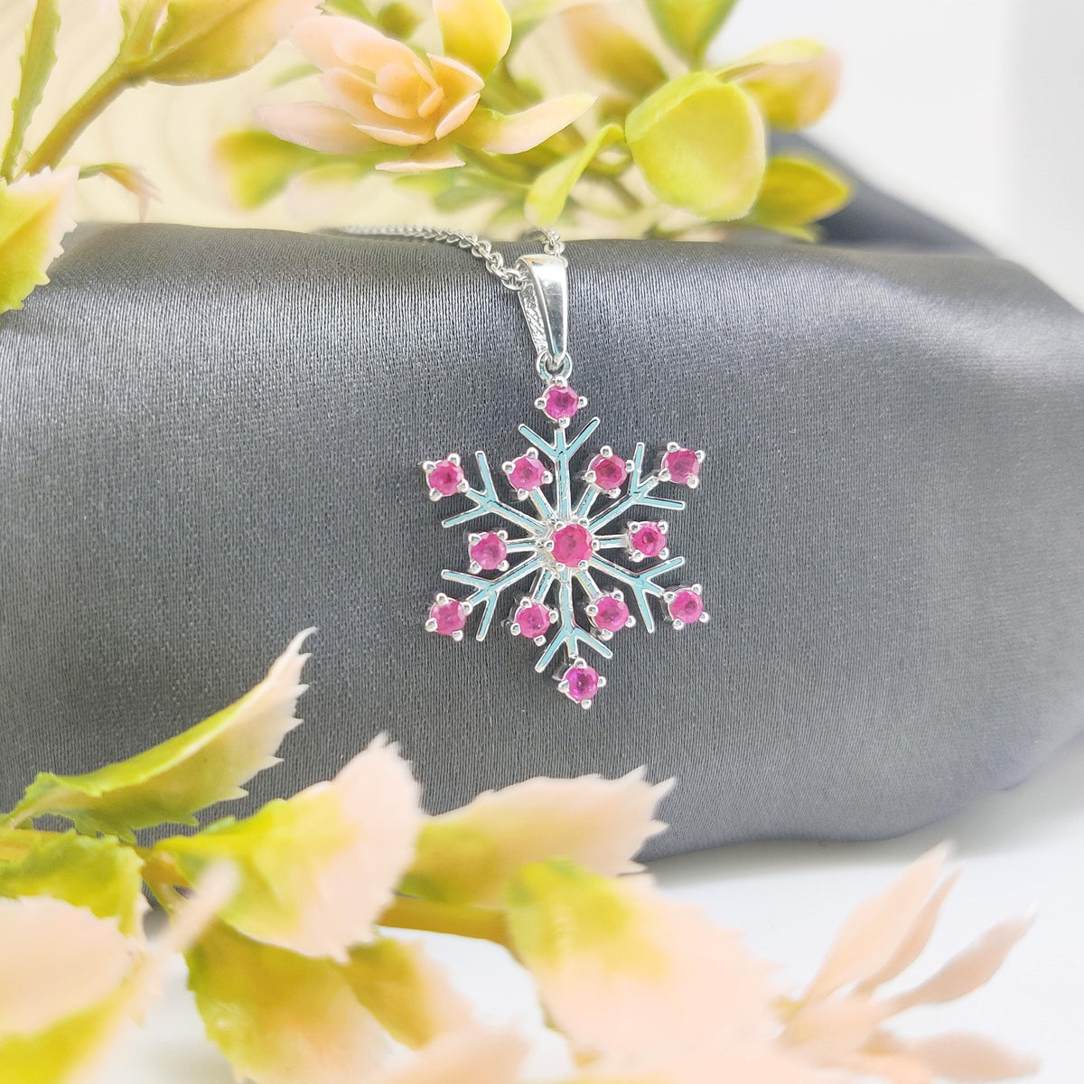 Ruby Flower Pendant: Sterling Silver July Birthstone Jewelry