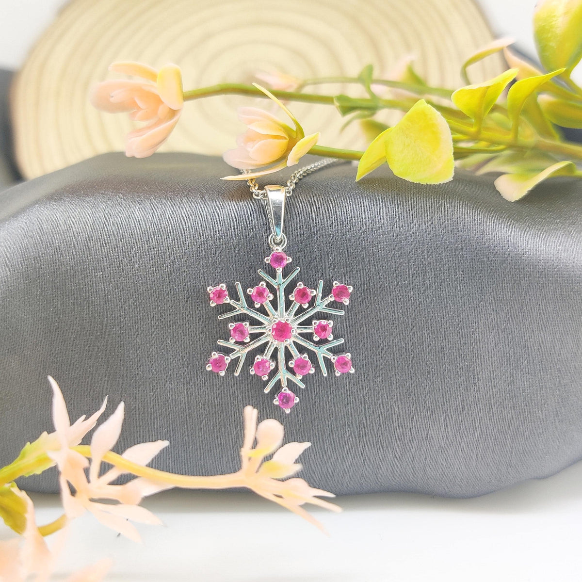 Ruby Flower Pendant: Sterling Silver July Birthstone Jewelry