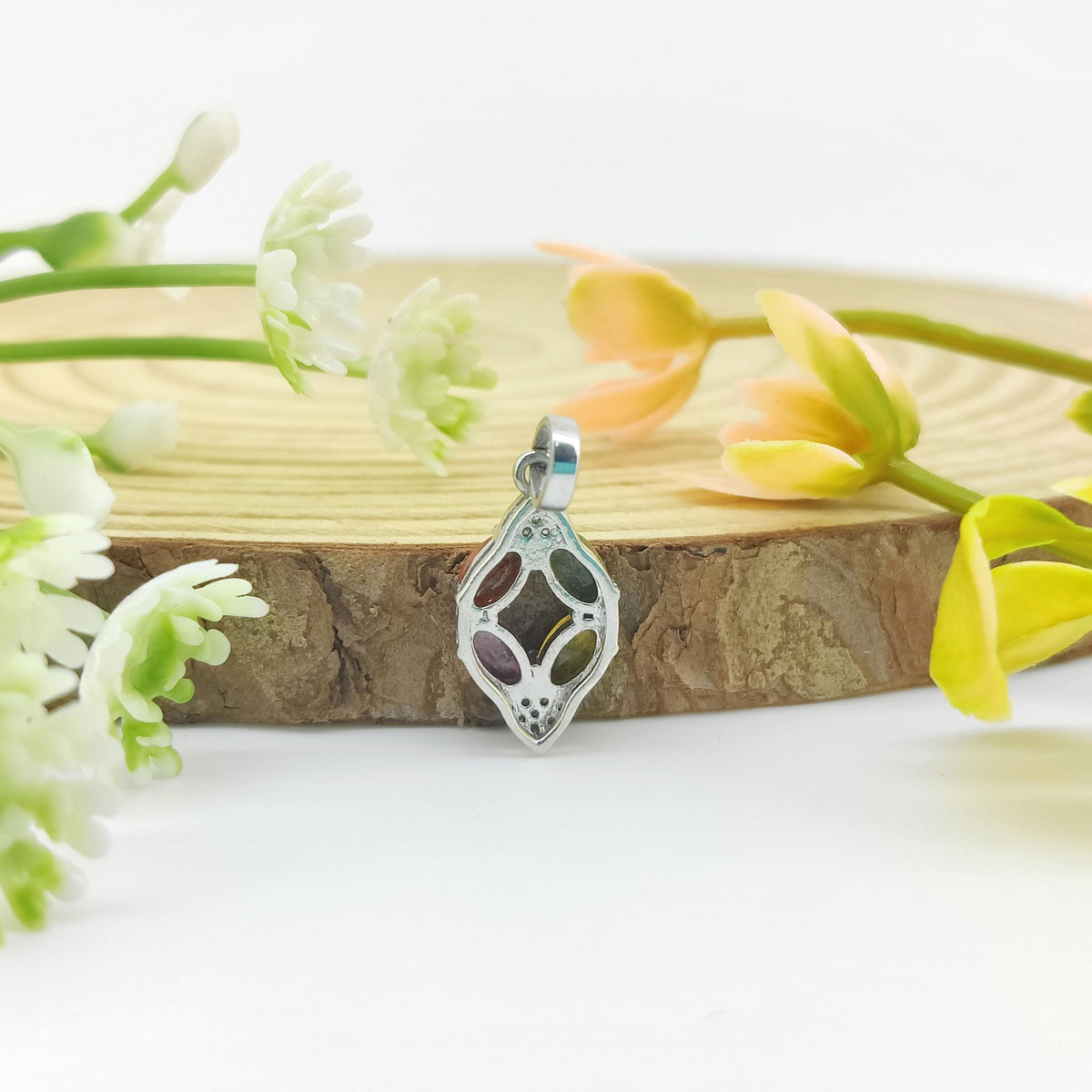 Natural Multi Sapphire Flower Pendant-925 Sterling Silver Jewelry-September Birthstone-Oval Sapphire Jewelry-Designer Diamond