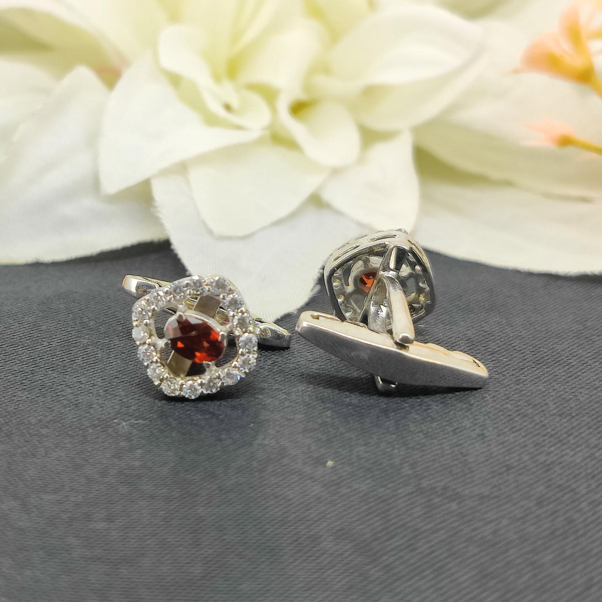 Natural Garnet Gemstone Cufflinks- Sterling Silver-January Birthstone-Gemstone Cluster Cufflinks Gift
