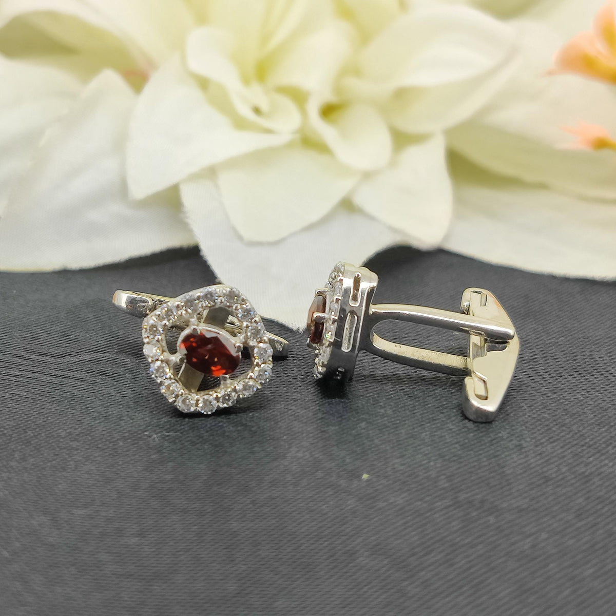 Natural Garnet Gemstone Cufflinks- Sterling Silver-January Birthstone-Gemstone Cluster Cufflinks Gift