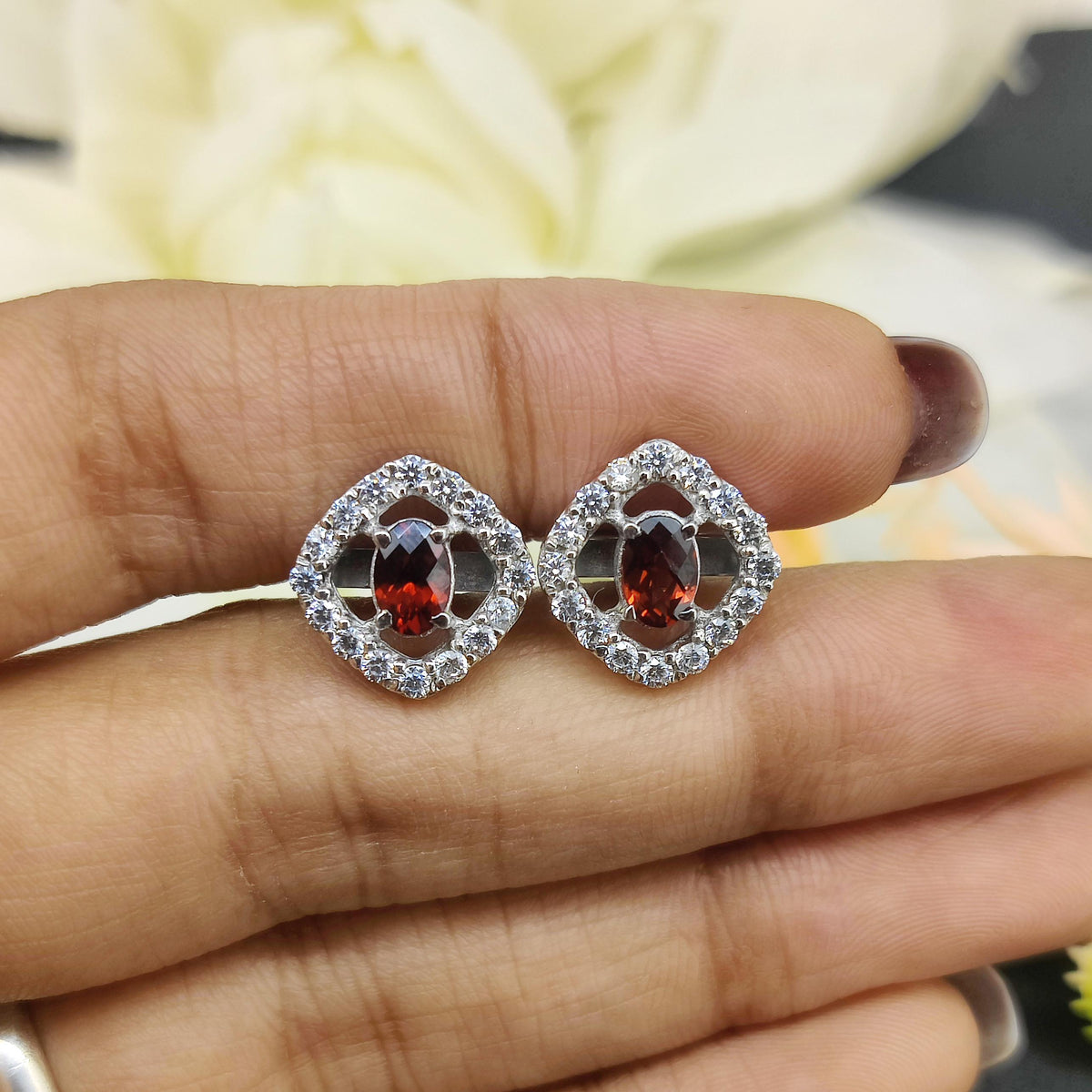 Natural Garnet Gemstone Cufflinks- Sterling Silver-January Birthstone-Gemstone Cluster Cufflinks Gift