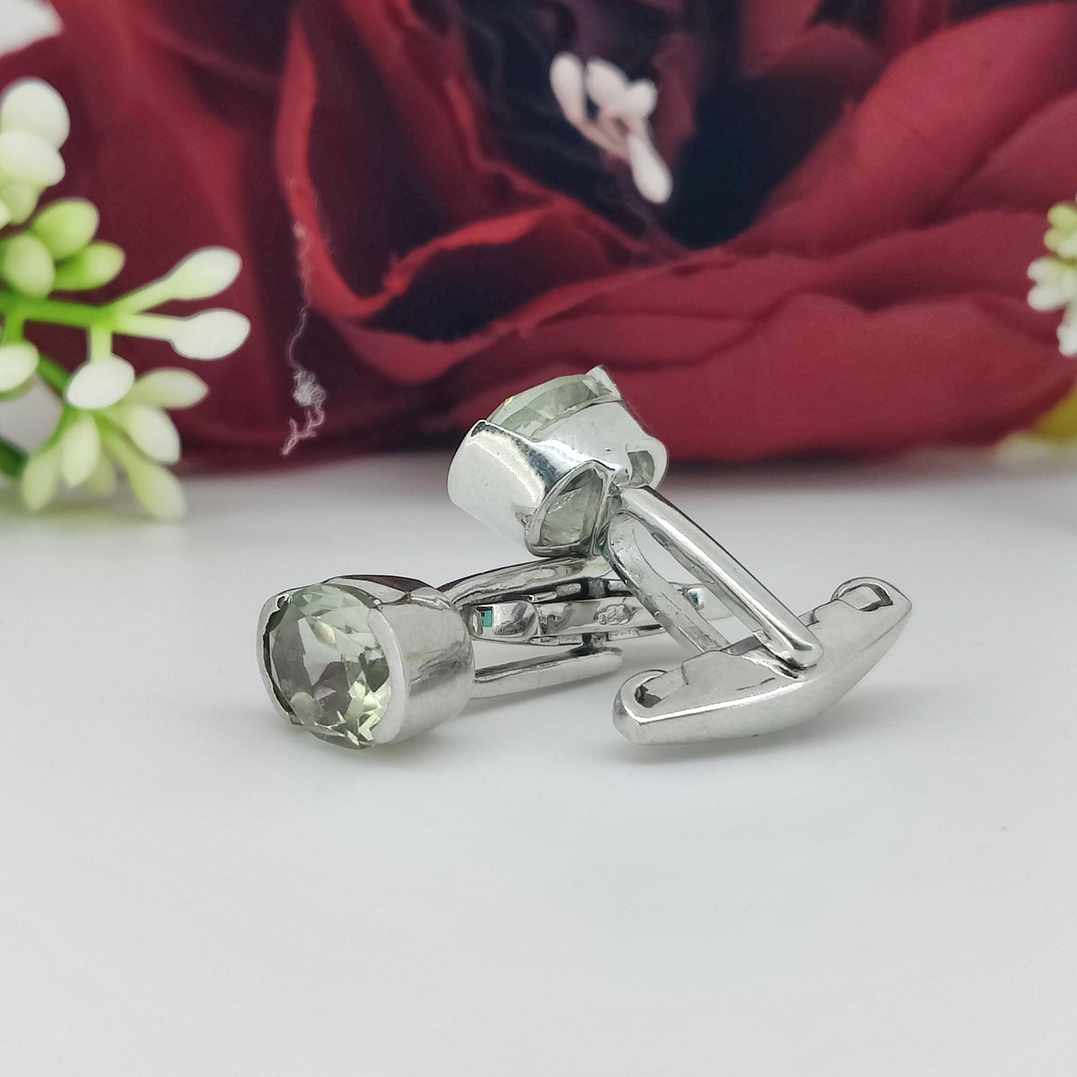 Oval Green Amethyst Sterling Silver Cufflinks, February Birthstone Men's Jewelry