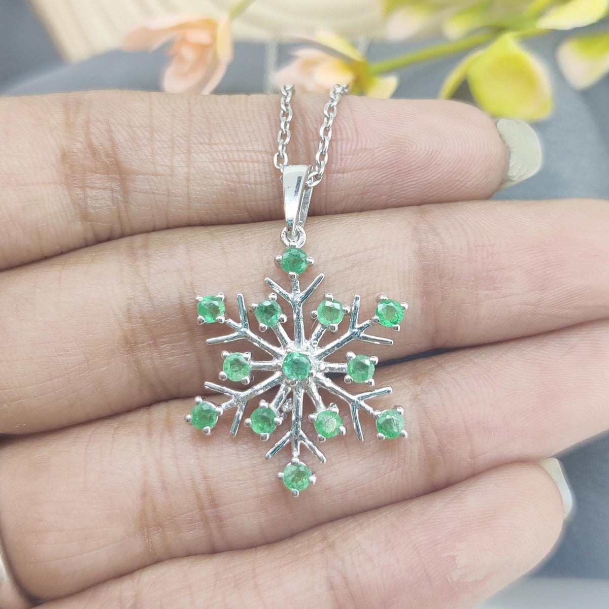 Natural Emerald Pendant-925 Sterling Silver-May Birthstone Green Emerald Jewelry