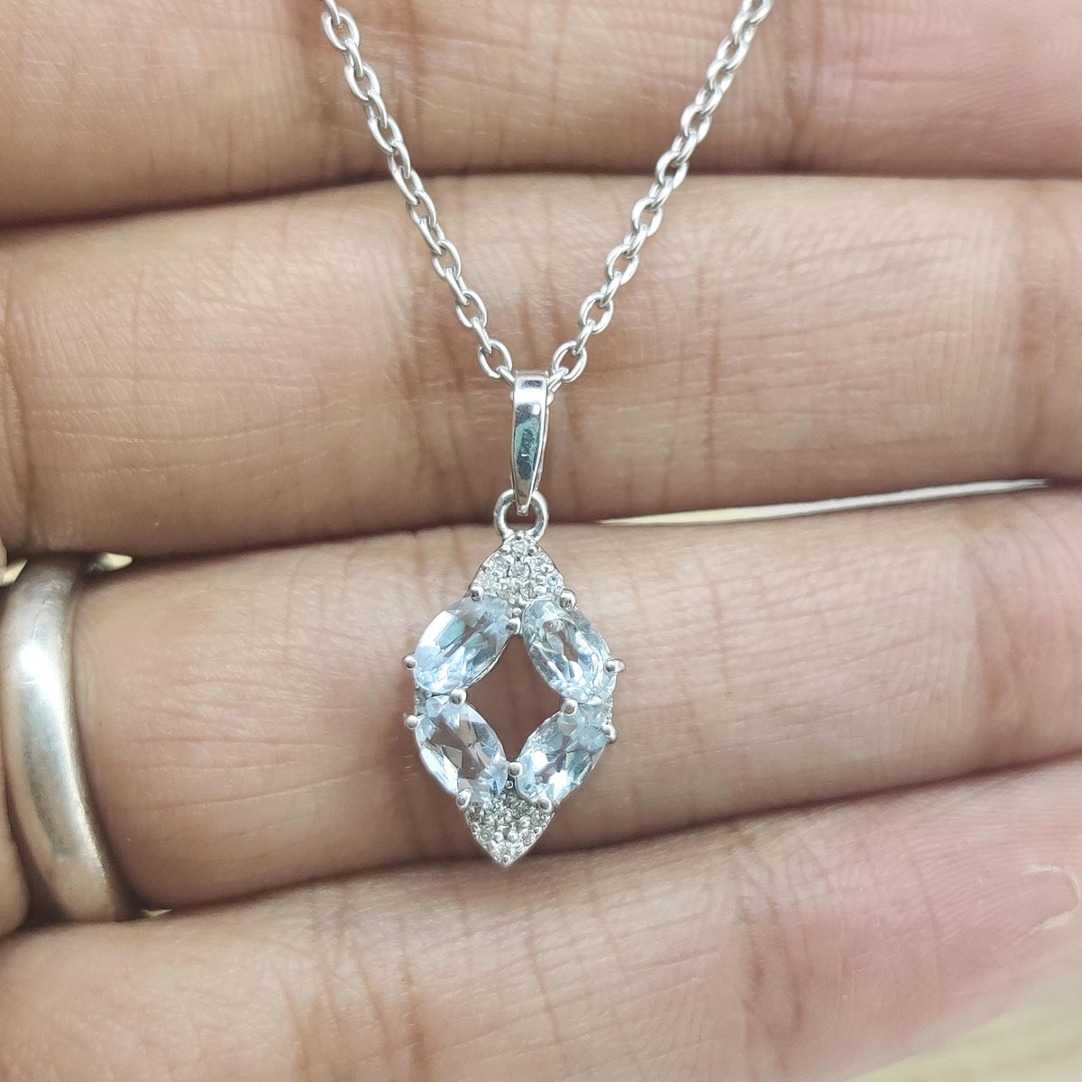 Natural Aquamarine Pendant-925 Sterling Silver Jewelry-March Birthstone-Aquamarine  Pendant