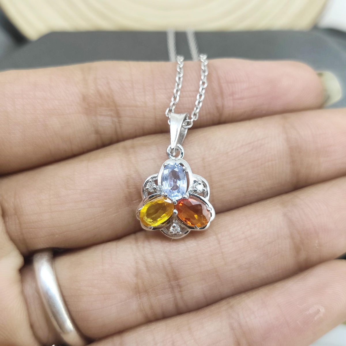 Natural Multi Sapphire Pendant-925 Sterling Silver-September Birthstone Pendant-Sapphire Jewelry