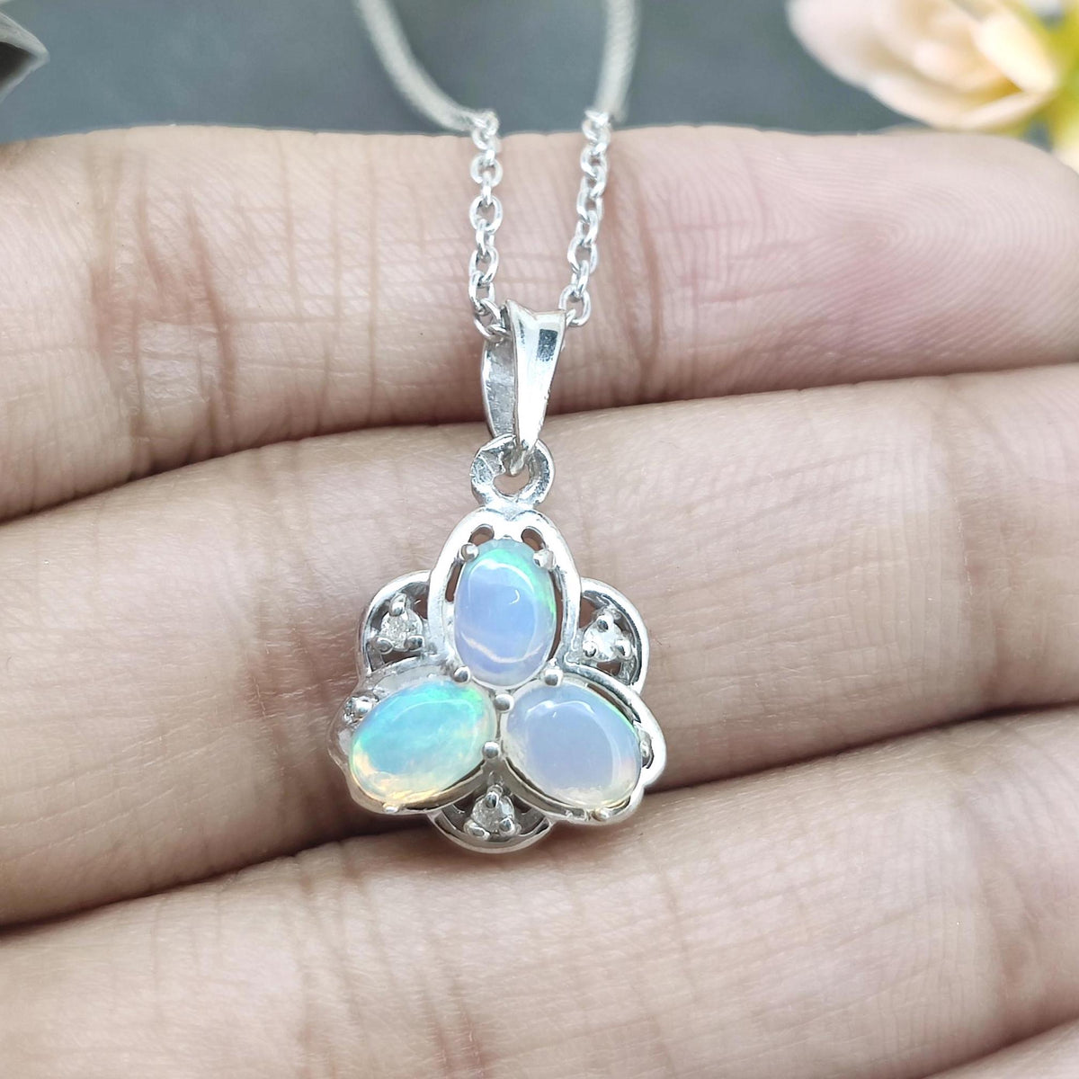 Natural Opal Pendant-October Birthstone-925 Sterling Silver