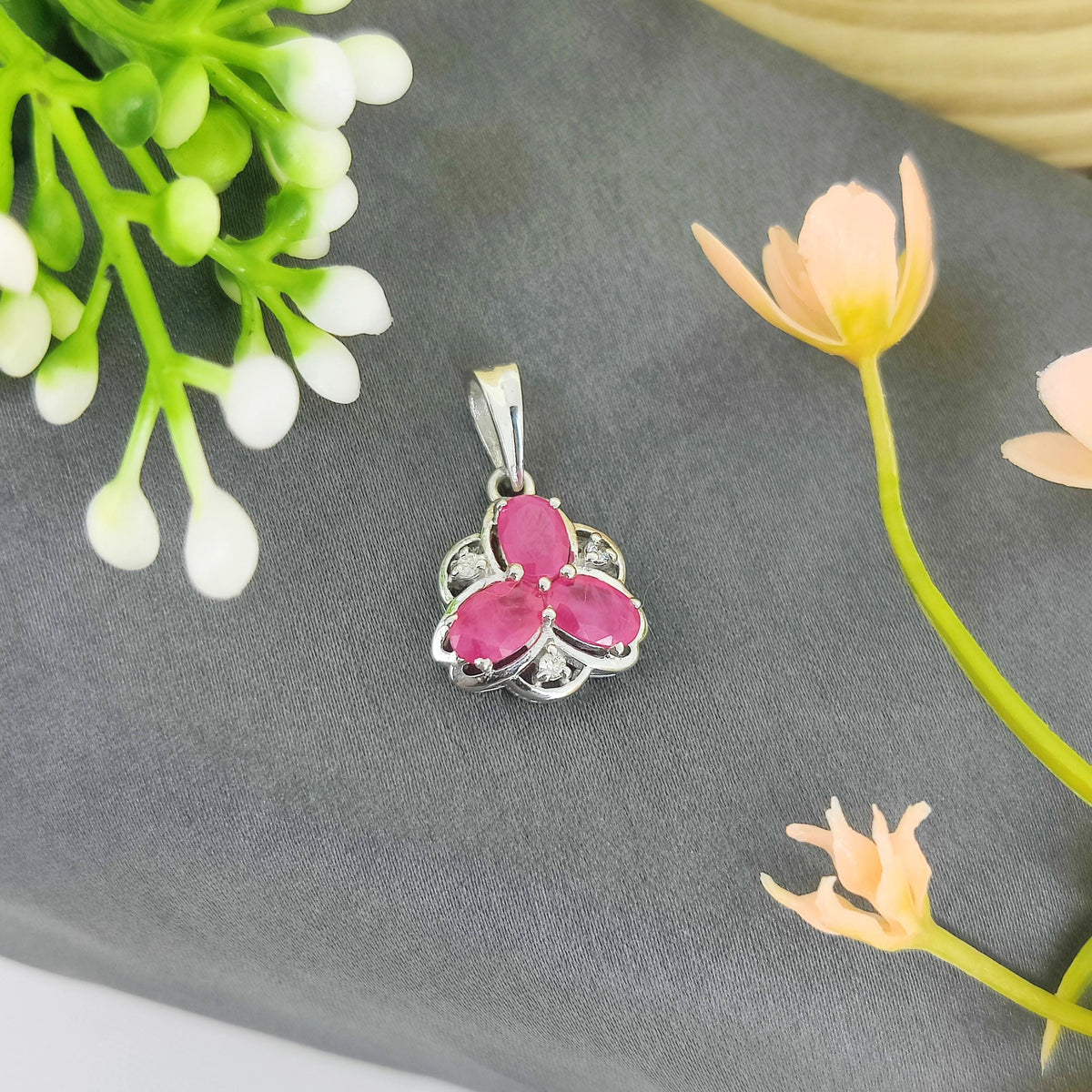 Floral Ruby Pendant: Sterling Silver July Birthstone Jewelry