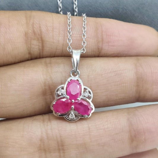 Floral Ruby Pendant: Sterling Silver July Birthstone Jewelry