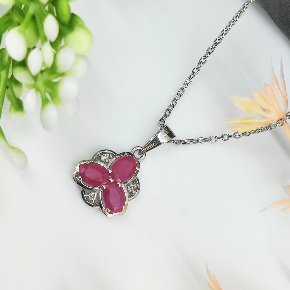 Floral Ruby Pendant: Sterling Silver July Birthstone Jewelry