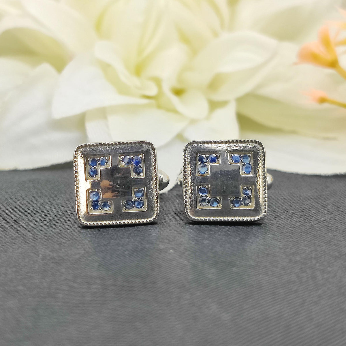 925 Sterling Silver Sapphire Cufflinks - Handmade Cufflinks September Birthstone- Men's Accessories Gift For Her