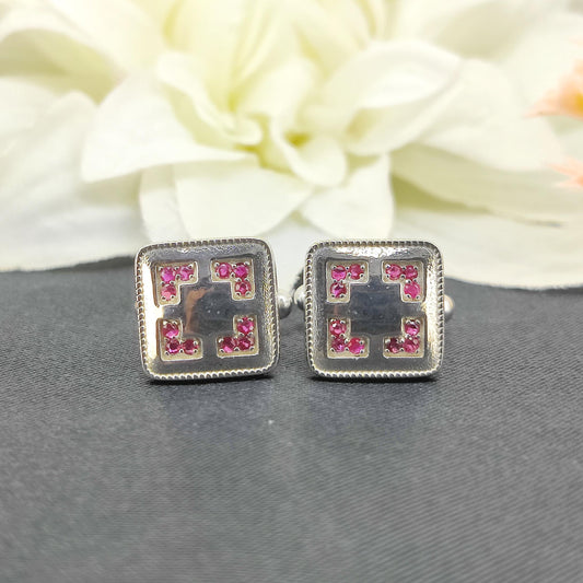 Ruby Cufflinks, Sterling Silver Gemstone Jewelry, July Birthstone, -Handmade Jewelry-Anniversary Gift-Round Gemstone-Silver Cufflinks