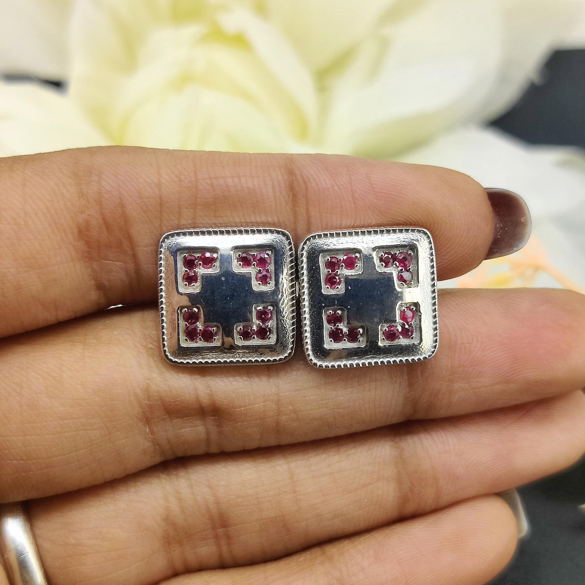 Ruby Cufflinks, Sterling Silver Gemstone Jewelry, July Birthstone, -Handmade Jewelry-Anniversary Gift-Round Gemstone-Silver Cufflinks