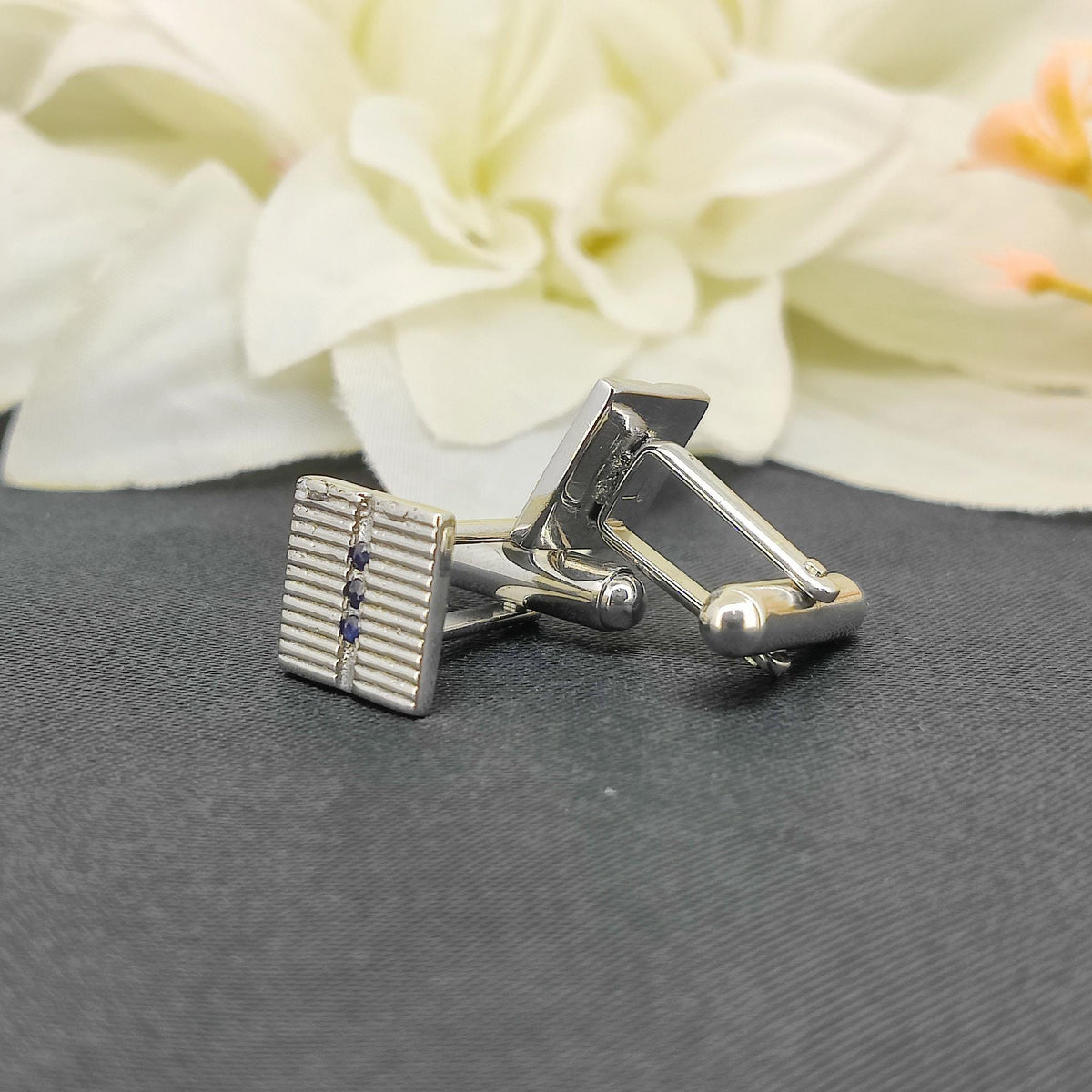 Natural Sapphire Cufflinks-925 Sterling Silver-Minimalist Square Cufflinks-September Birthstone-Men's Formal Wear-Anniversary Gift