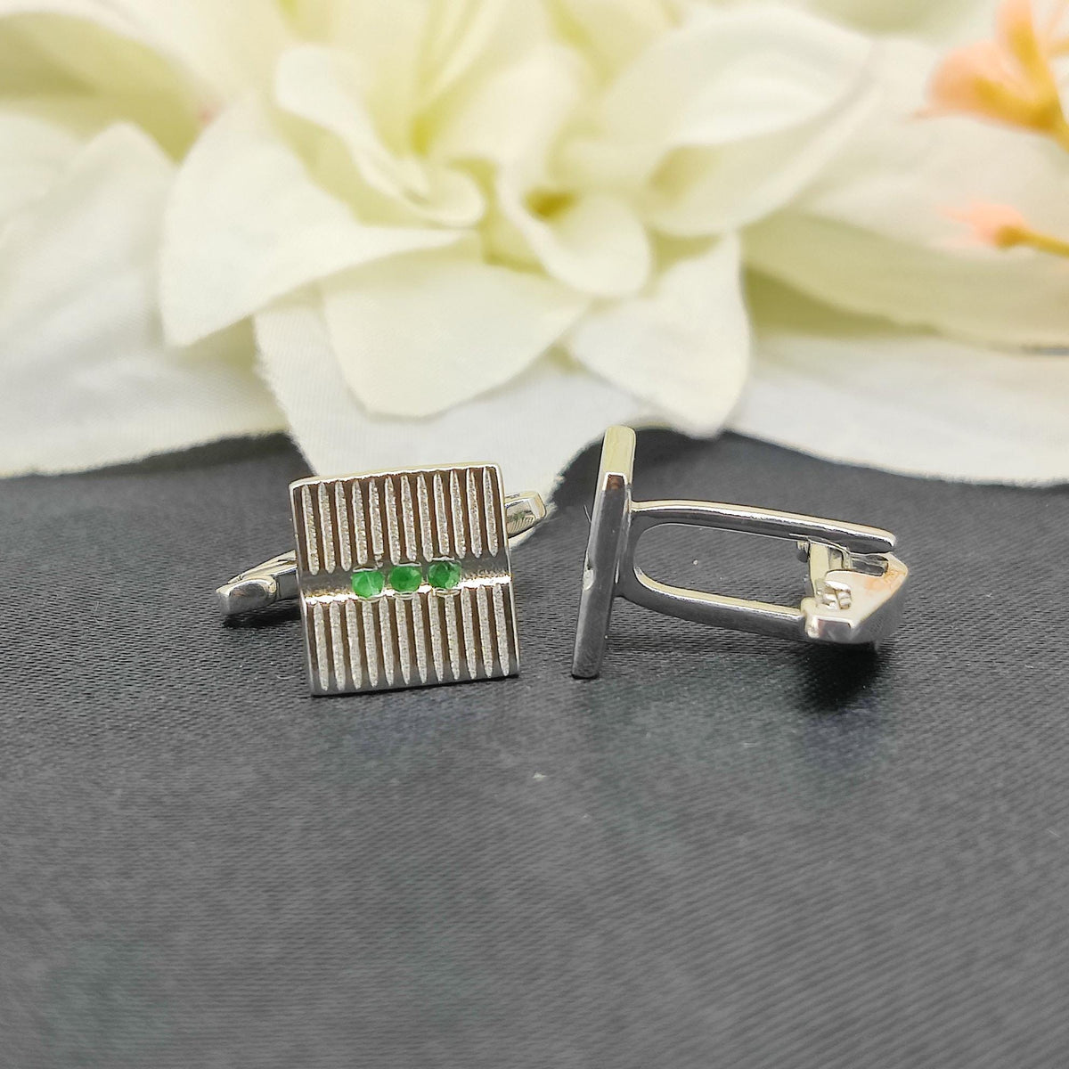 Emerald Cufflinks, Sterling Silver Gemstone Jewelry, May Birthstone