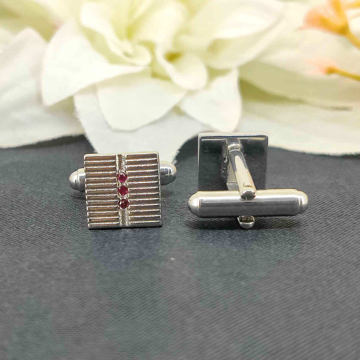 Natural Ruby Cufflinks-925 Sterling Silver Jewelry-Minimalist Gemstone Cufflinks-July Birthstone-Formal Wear Men's Accessories-Gift for him