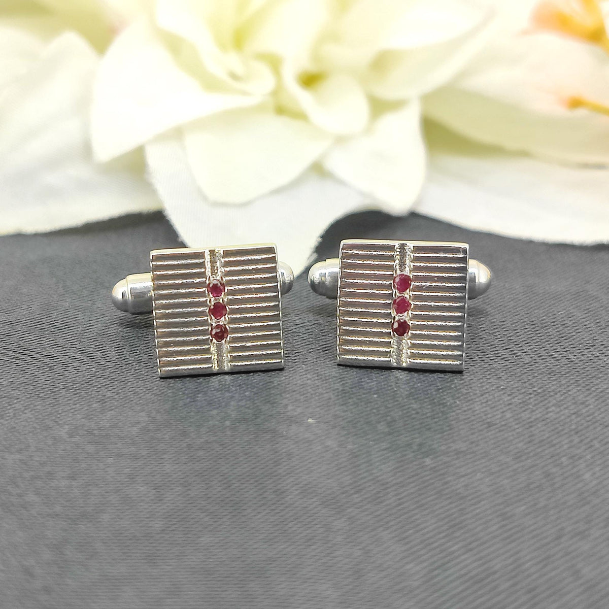 Natural Ruby Cufflinks-925 Sterling Silver Jewelry-Minimalist Gemstone Cufflinks-July Birthstone-Formal Wear Men's Accessories-Gift for him