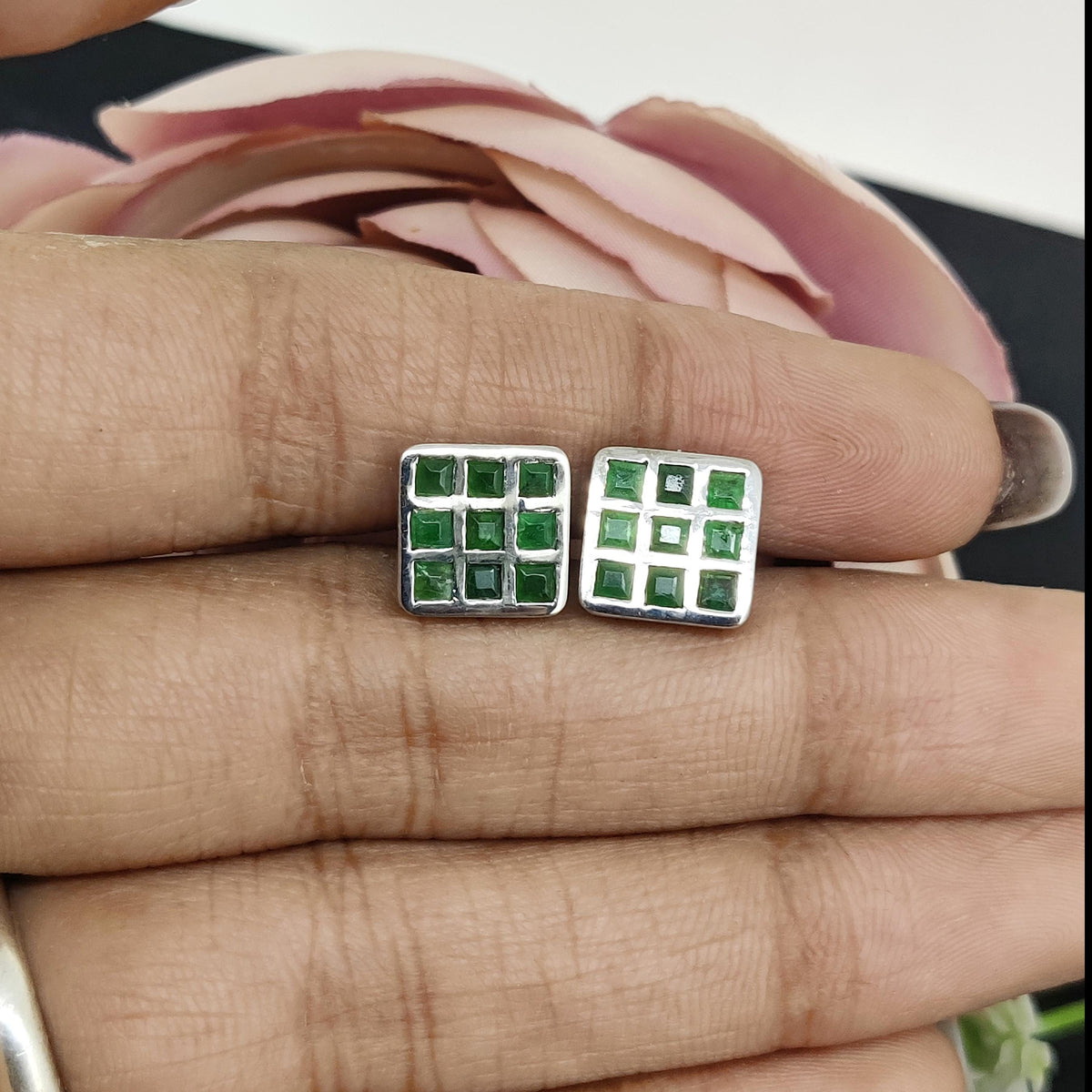 Natural Emerald Gemstone Cufflinks-Sterling Silver-May Birthstone Jewelry-Men's Formal Wear-Gift for him