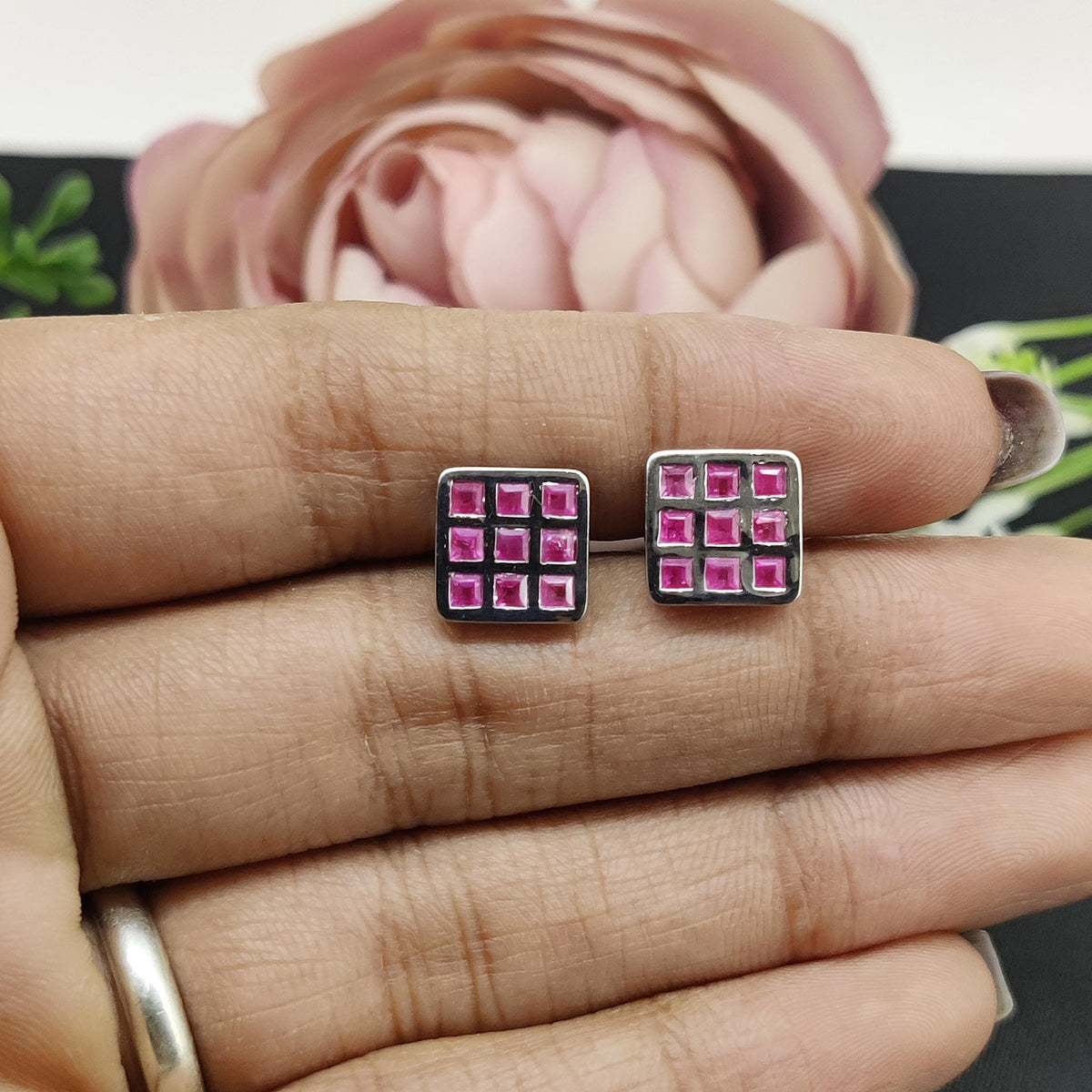 Natural Ruby Cufflinks-925 Sterling Silver Jewelry-Square Cufflinks-July Birthstone-Formal Wear Men's Accessories-Gift for him