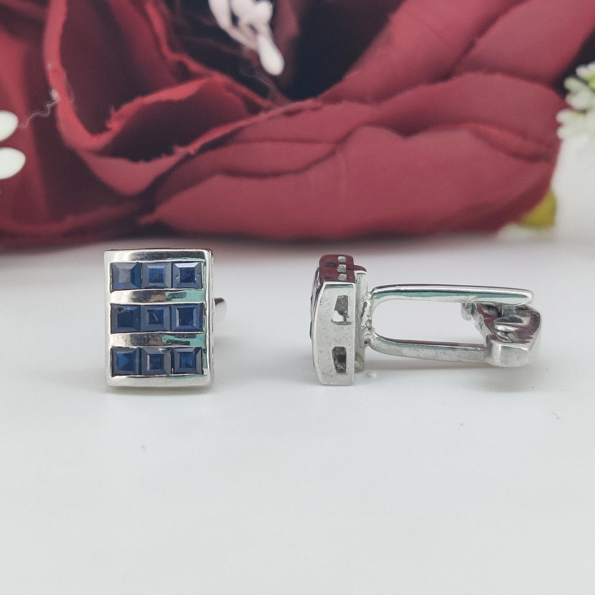 Blue Sapphire Cufflinks: Sterling Silver Handmade Gemstone September Birthstone