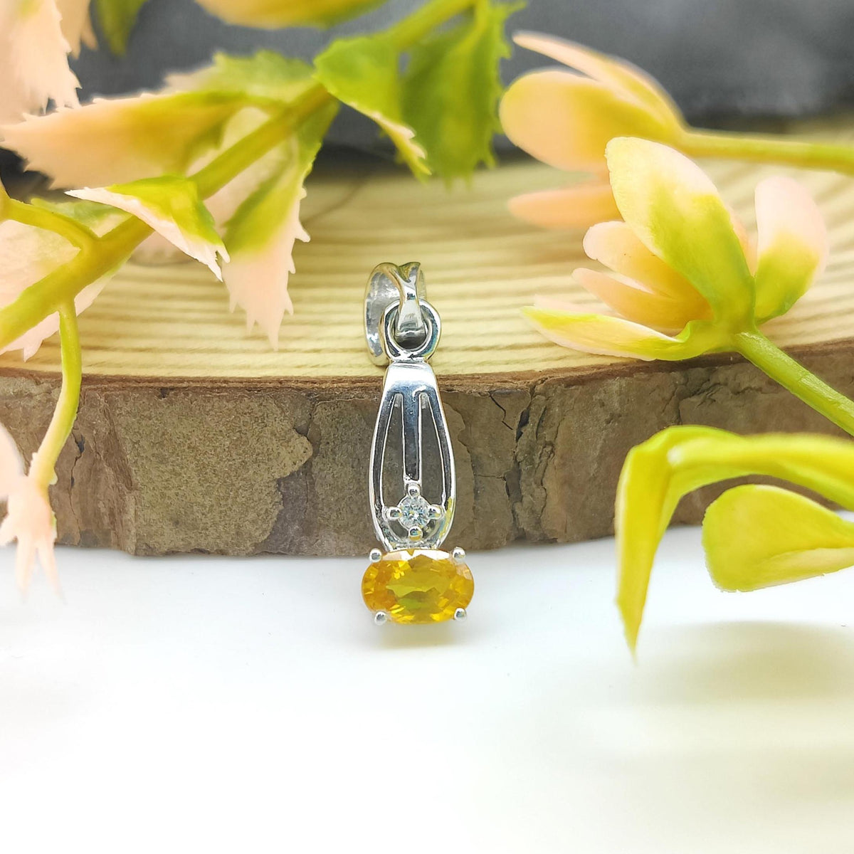 Natural Orange Sapphire Pendant-925 Sterling Silver Jewelry-September Birthstone-Sapphire Jewelry-Wedding Gift