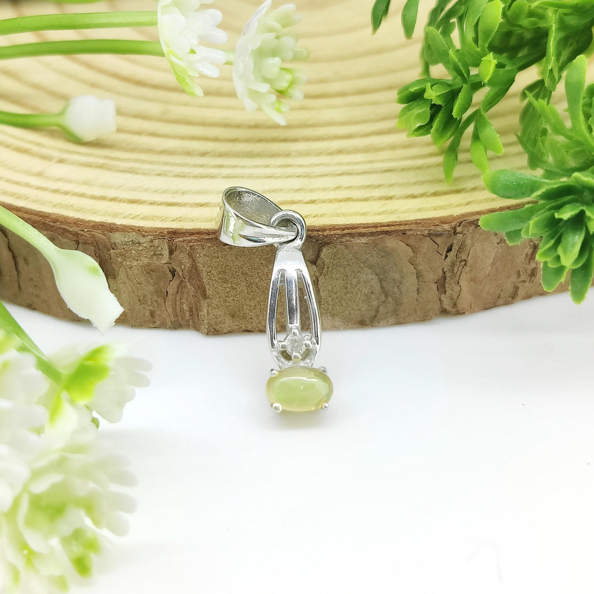 Natural Opal Pendant-925 Sterling Silver-October Birthstone Jewelry-Ethiopian Opal Jewelry-Cubic Zircon-Gift for Birthday