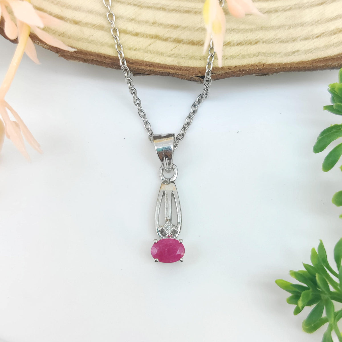 Natural Ruby Pendant-July Birthstone-925 Sterling Silver -Minimalist Ruby Jewelry