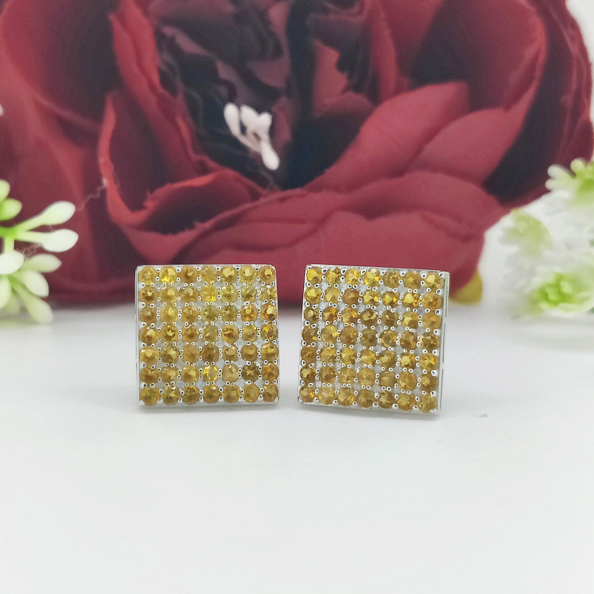Sterling Silver Citrine Cufflinks, November Birthstone, Round Gemstone Men's Formal Wear