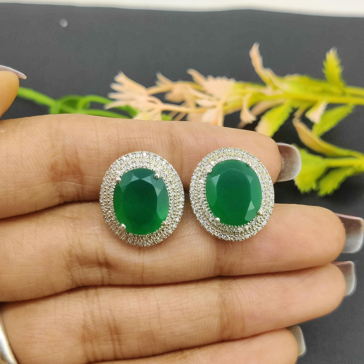 Natural Green Onyx Sterling Silver Cufflinks, Oval Gemstone Men's Accessories (May Birthstone)