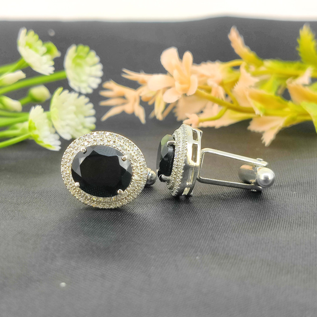 Sterling Silver Oval Black Onyx Gemstone Cufflinks, May Birthstone Jewelry
