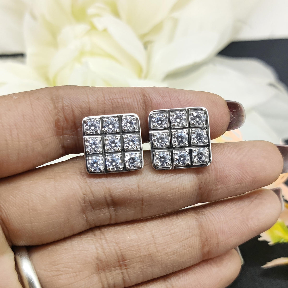 Sterling Silver Cubic Zirconia Cufflinks, Men's Square Cut Wedding Jewelry