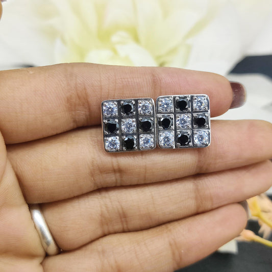 Cubic Zircon Cufflinks-925 Sterling Silver Jewelry-Black & White Zircon-Square Cut Cufflinks-April Birthstone-Formal Wear Men's Accessories