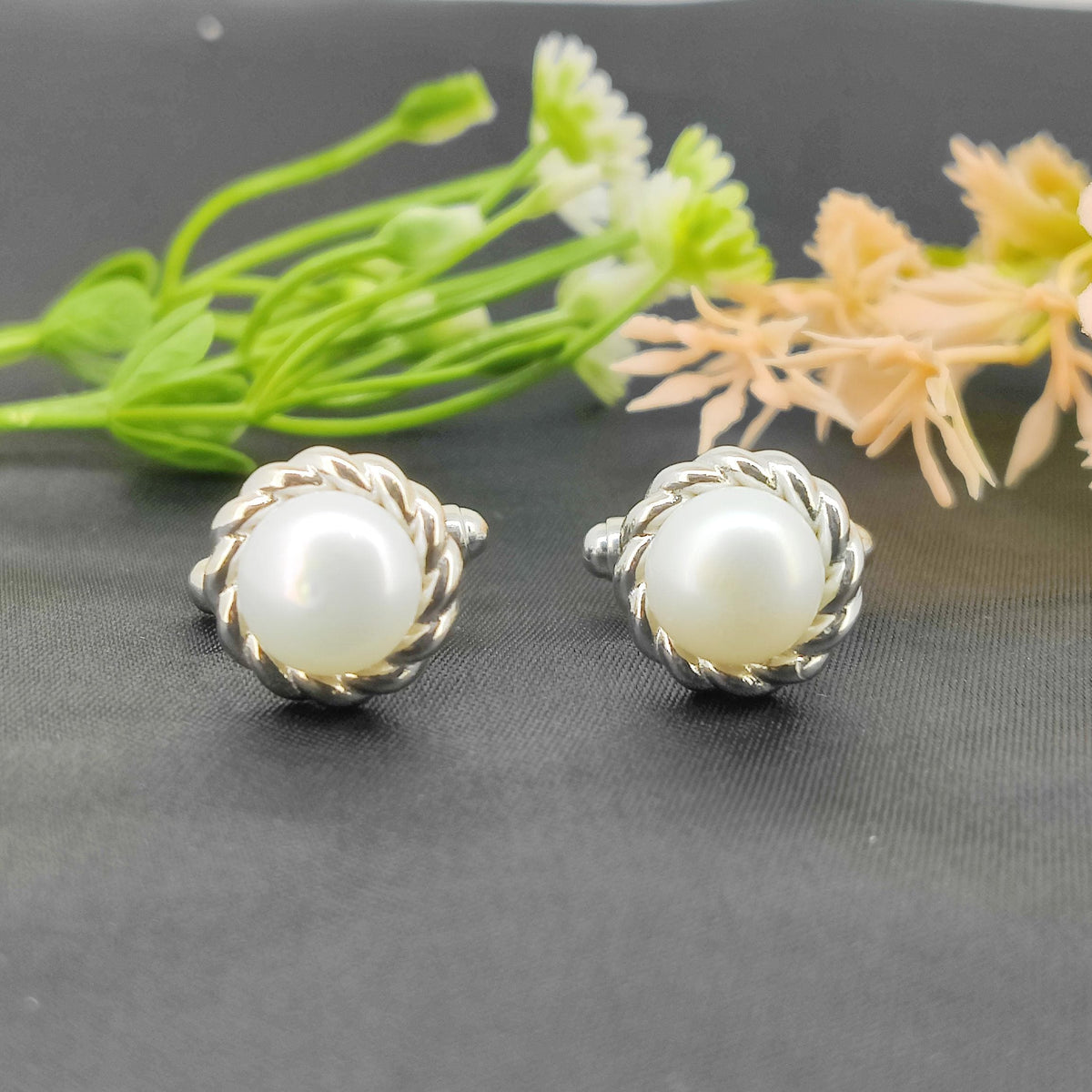 Pearl Round Cufflinks-925 Sterling Silver Jewelry-June Birthstone-Pearl Jewelry-Minimalist Handmade Cufflinks-Mother's day Gift