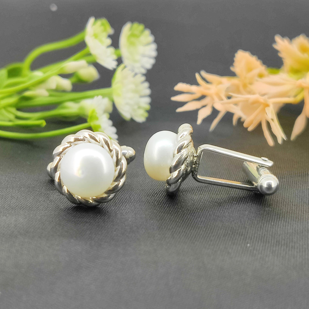 Pearl Round Cufflinks-925 Sterling Silver Jewelry-June Birthstone-Pearl Jewelry-Minimalist Handmade Cufflinks-Mother's day Gift