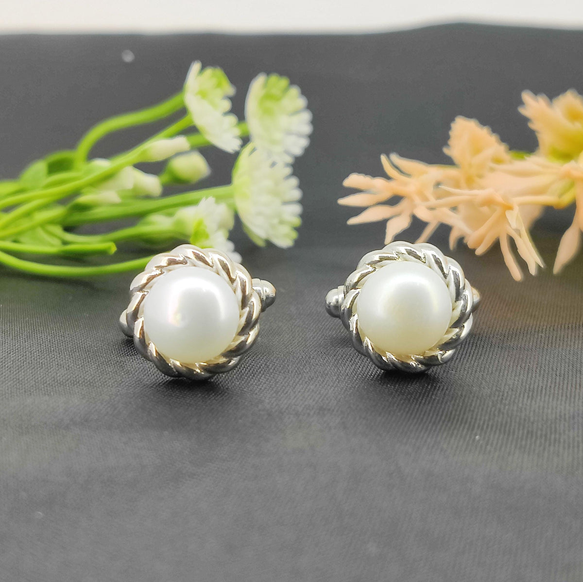Pearl Round Cufflinks-925 Sterling Silver Jewelry-June Birthstone-Pearl Jewelry-Minimalist Handmade Cufflinks-Mother's day Gift
