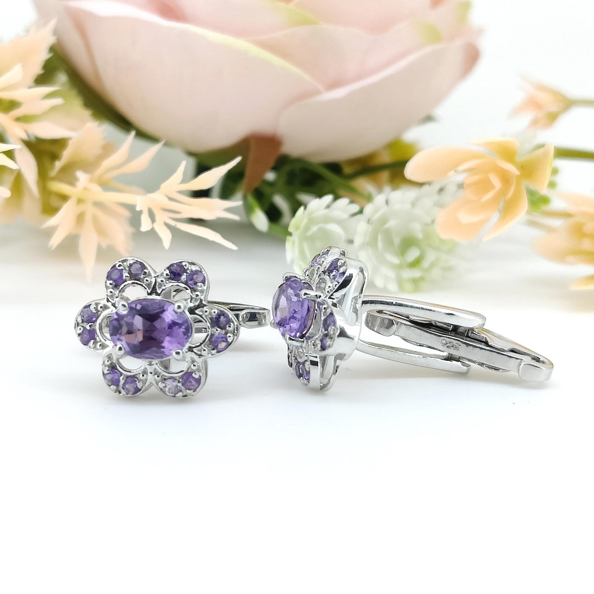 Purple Amethyst Oval Gemstone Cufflinks, 925 Sterling Silver, February Birthstone Jewelry