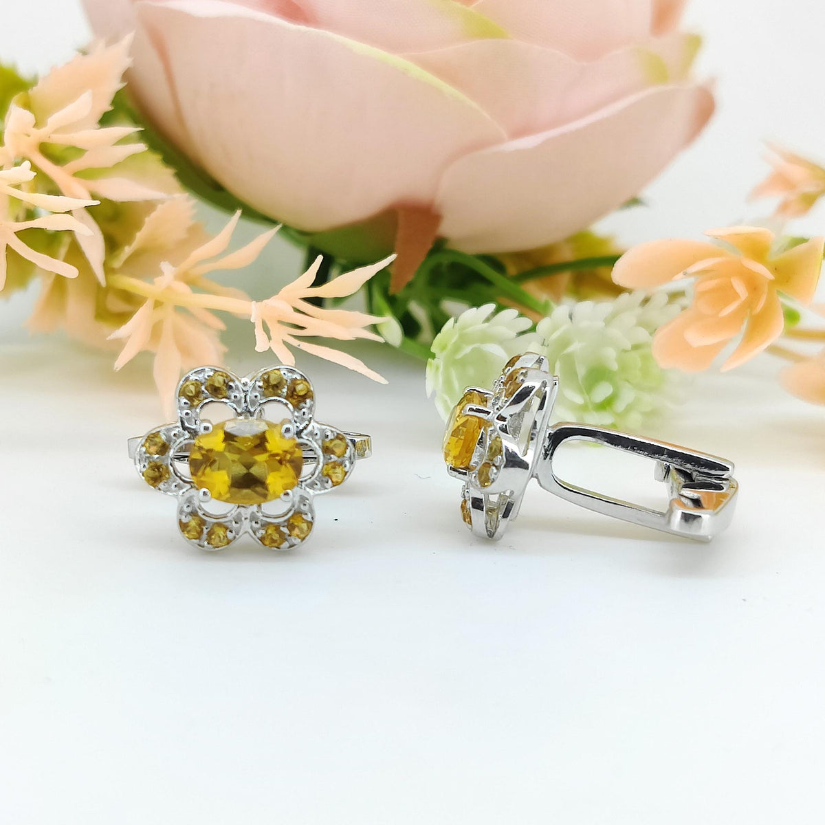 Sterling Silver Citrine Cufflinks, Oval Gemstone, November Birthstone, Men's Accessories