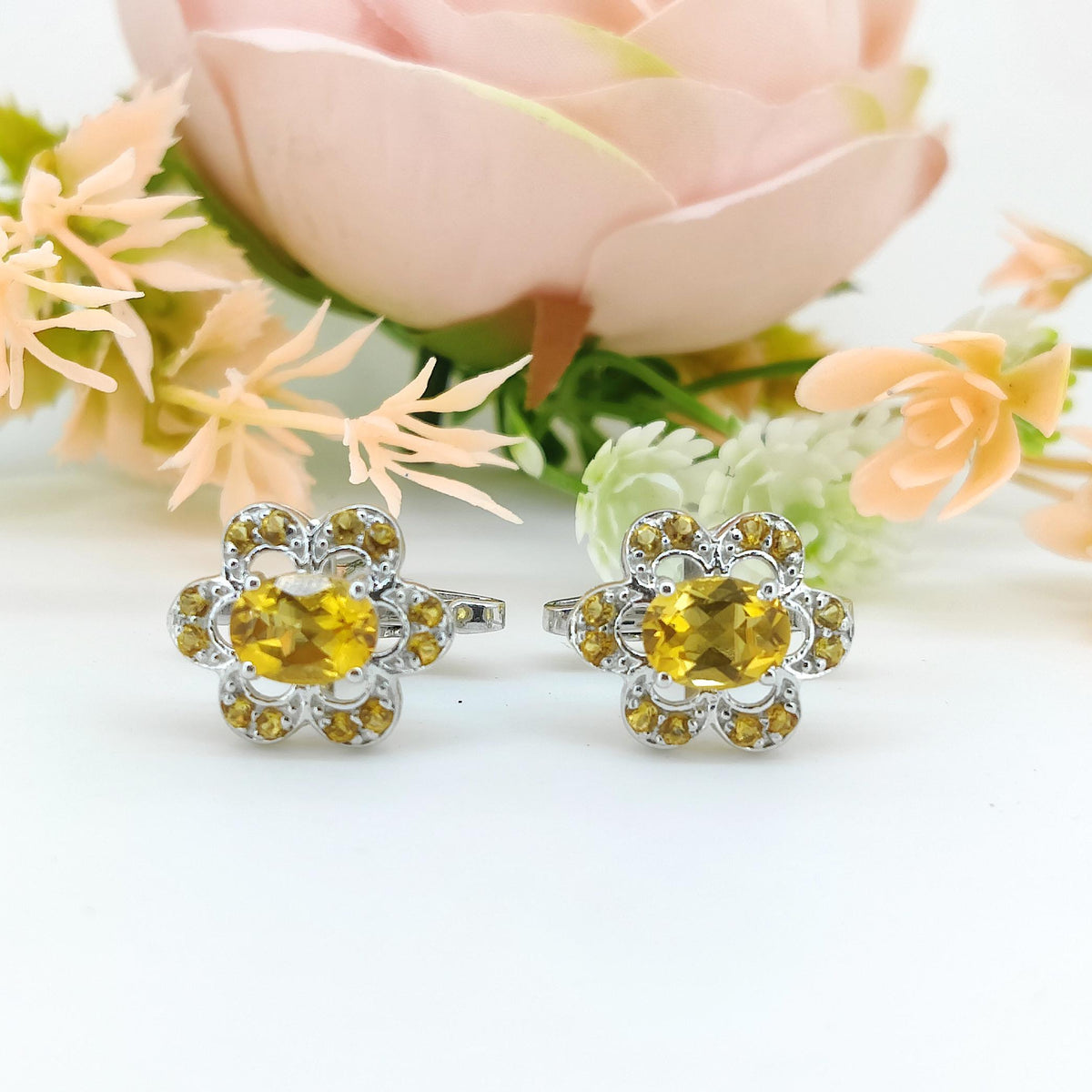 Sterling Silver Citrine Cufflinks, Oval Gemstone, November Birthstone, Men's Accessories