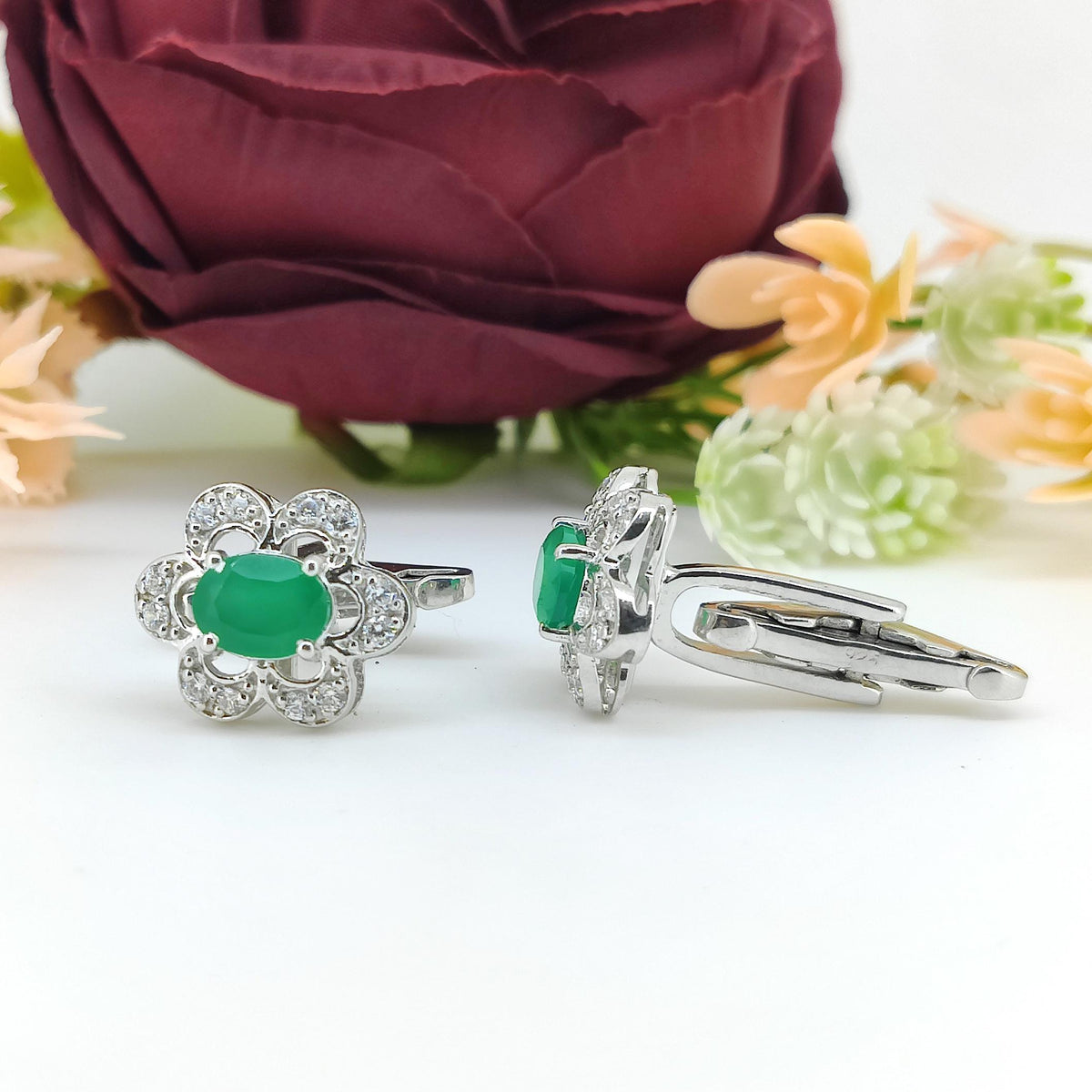 Oval Green Onyx Cufflinks, Sterling Silver, May Birthstone Jewelry, Formal Wear Gift