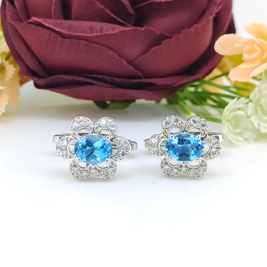 Oval Swiss Blue Topaz Cufflinks, Sterling Silver, December Birthstone, Formal Wear Jewelry