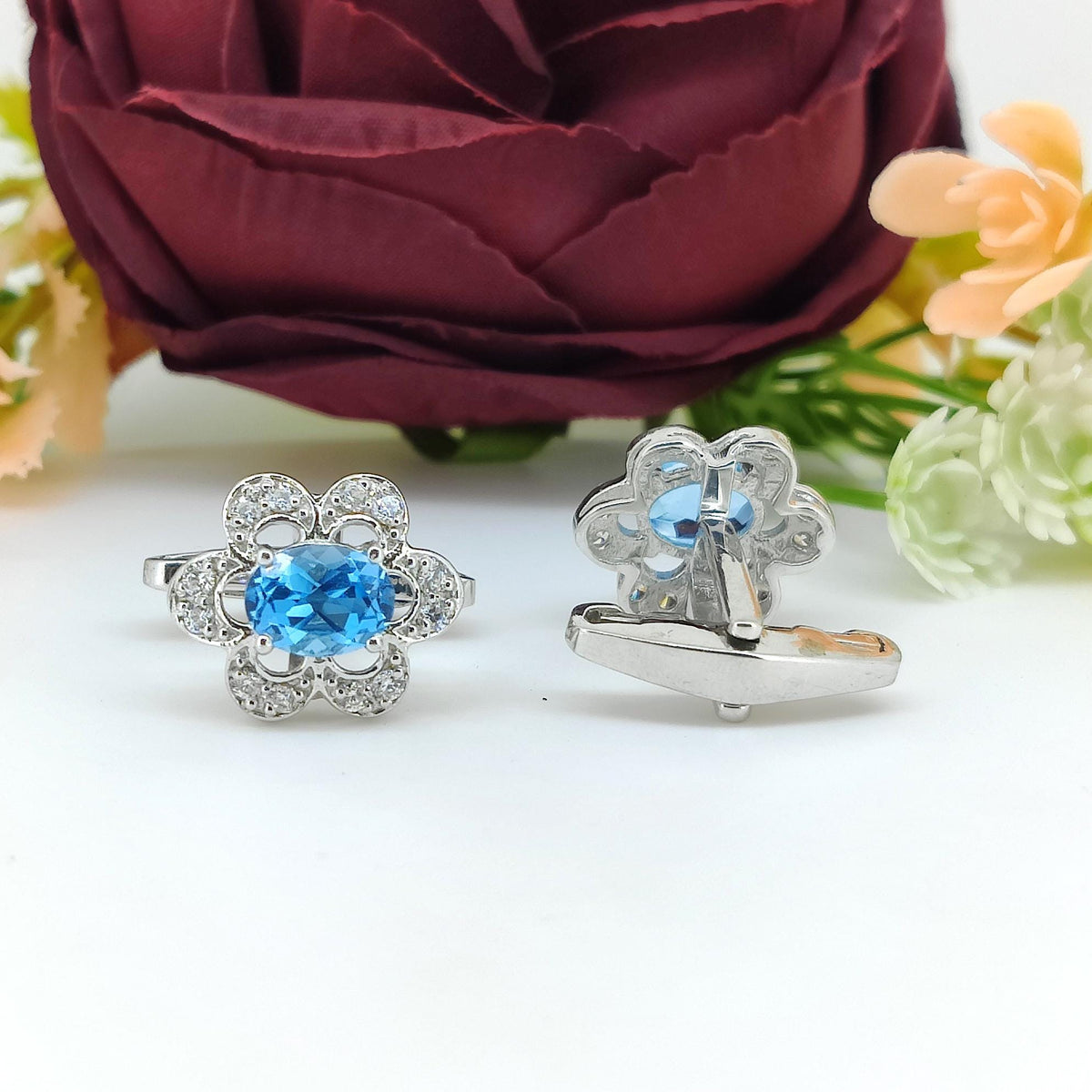 Oval Swiss Blue Topaz Cufflinks, Sterling Silver, December Birthstone, Formal Wear Jewelry