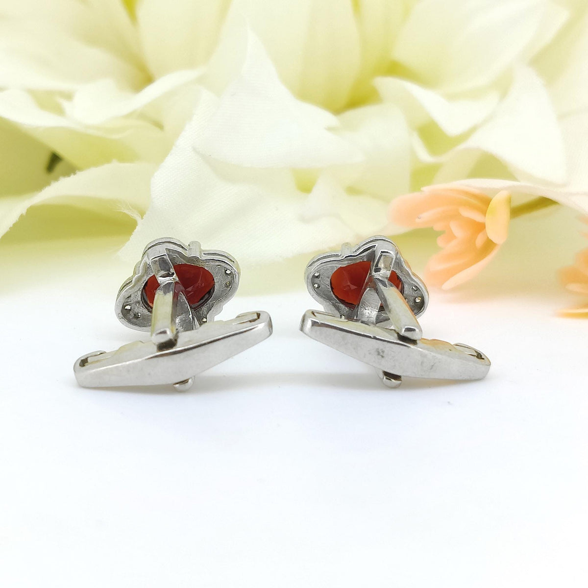 Garnet Sterling Silver Cufflinks, January Birthstone, Oval Red Gemstone, Geometric Men's Jewelry
