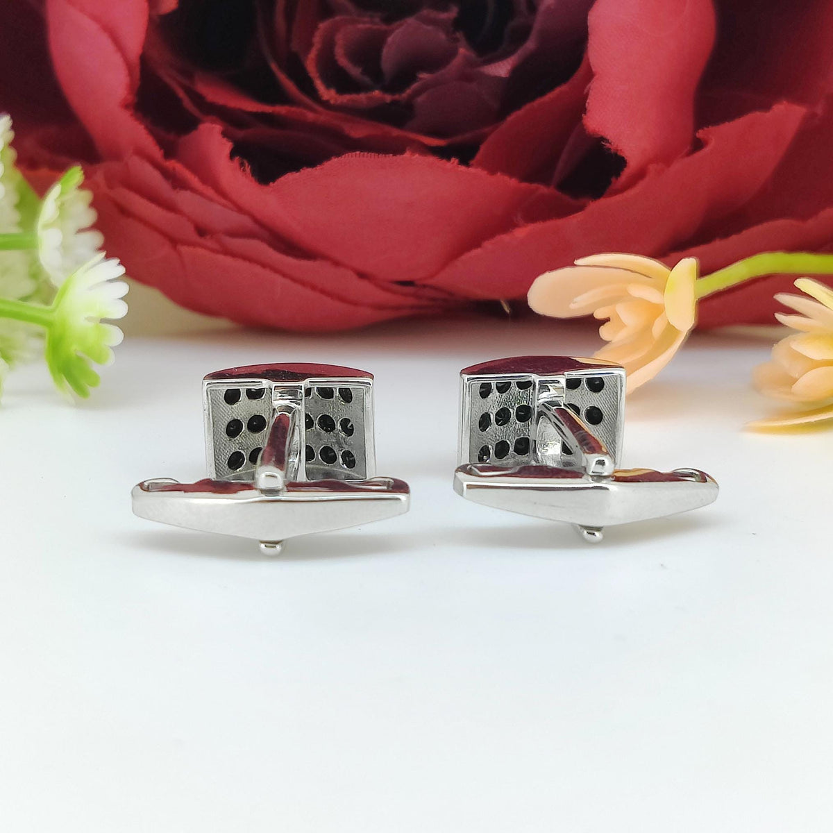 Sterling Silver Black Spinel Cufflinks, Modernist Men's Jewelry, August Birthstone Accessories