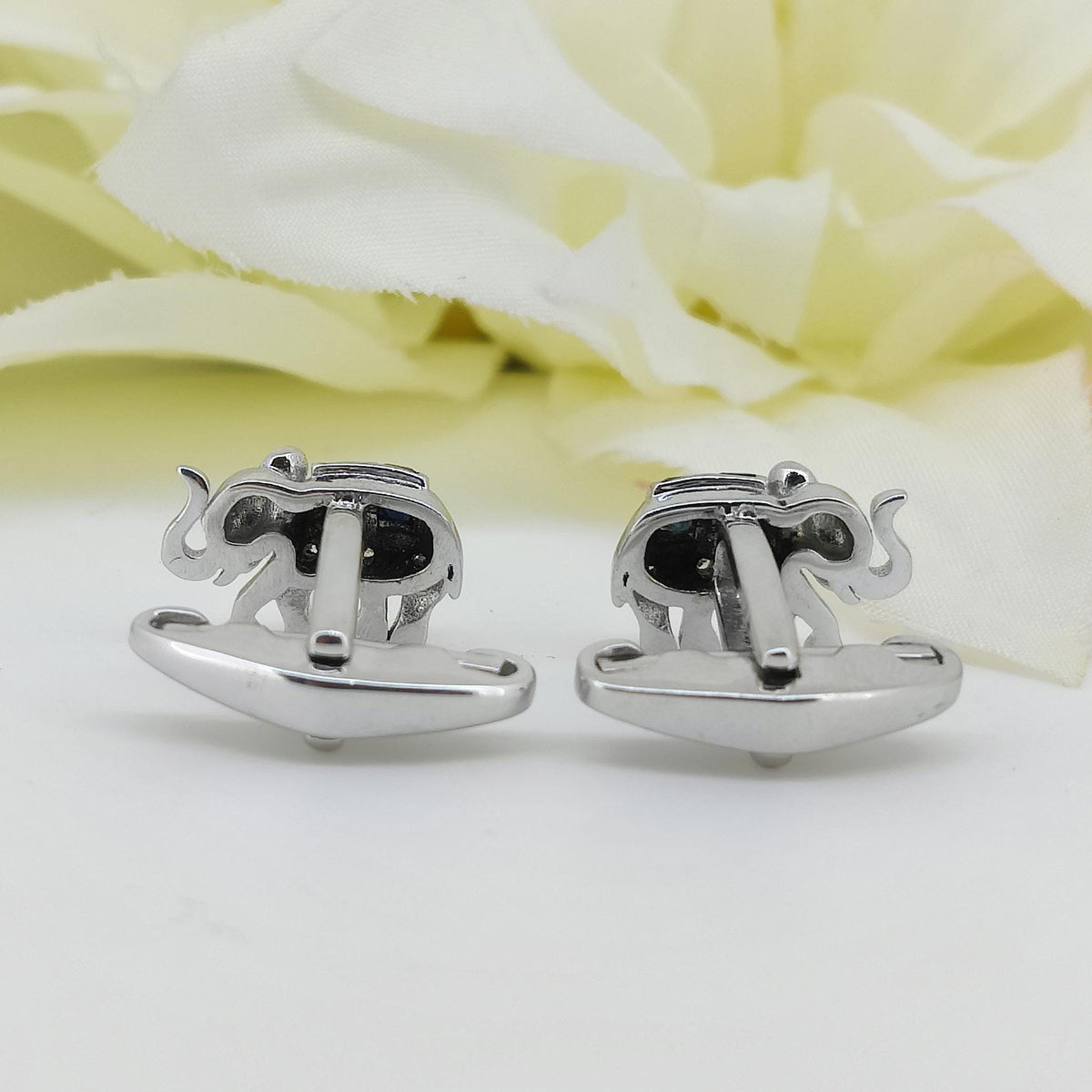 Natural Blue Sapphire Elephant Cufflinks, 925 Sterling Silver, September Birthstone, Minimalist Animal Jewelry