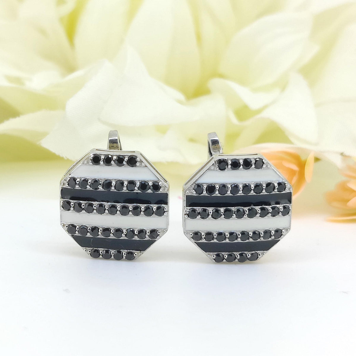 Natural Black Spinel Sterling Silver Cufflinks, Hexagon Shape Men's Jewelry, August Birthstone