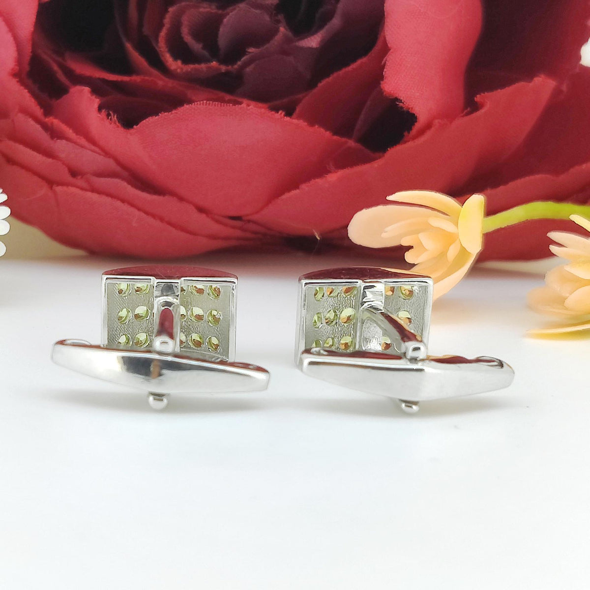 Natural Peridot Sterling Silver Cufflinks, August Birthstone Men's Jewelry
