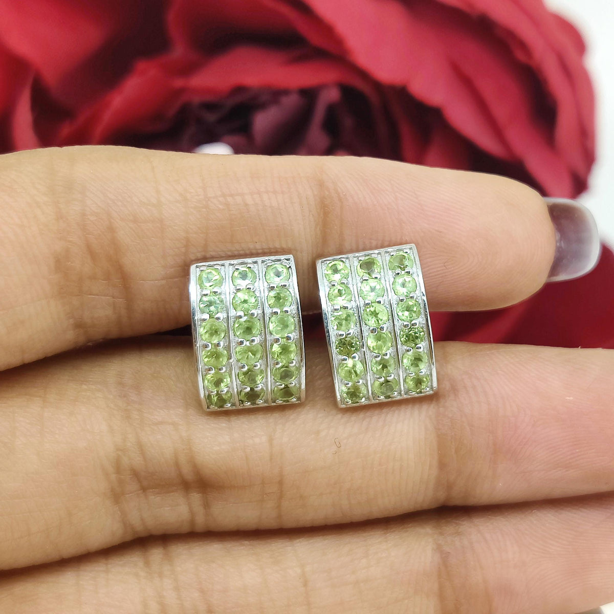 Natural Peridot Sterling Silver Cufflinks, August Birthstone Men's Jewelry