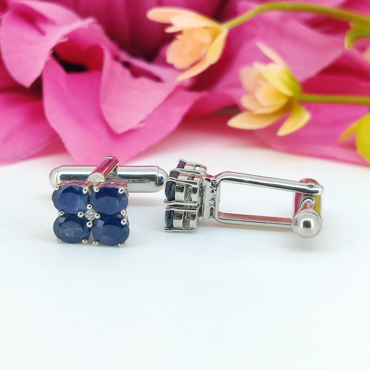 Oval Blue Sapphire Cufflinks, 925 Sterling Silver, September Birthstone Accessories