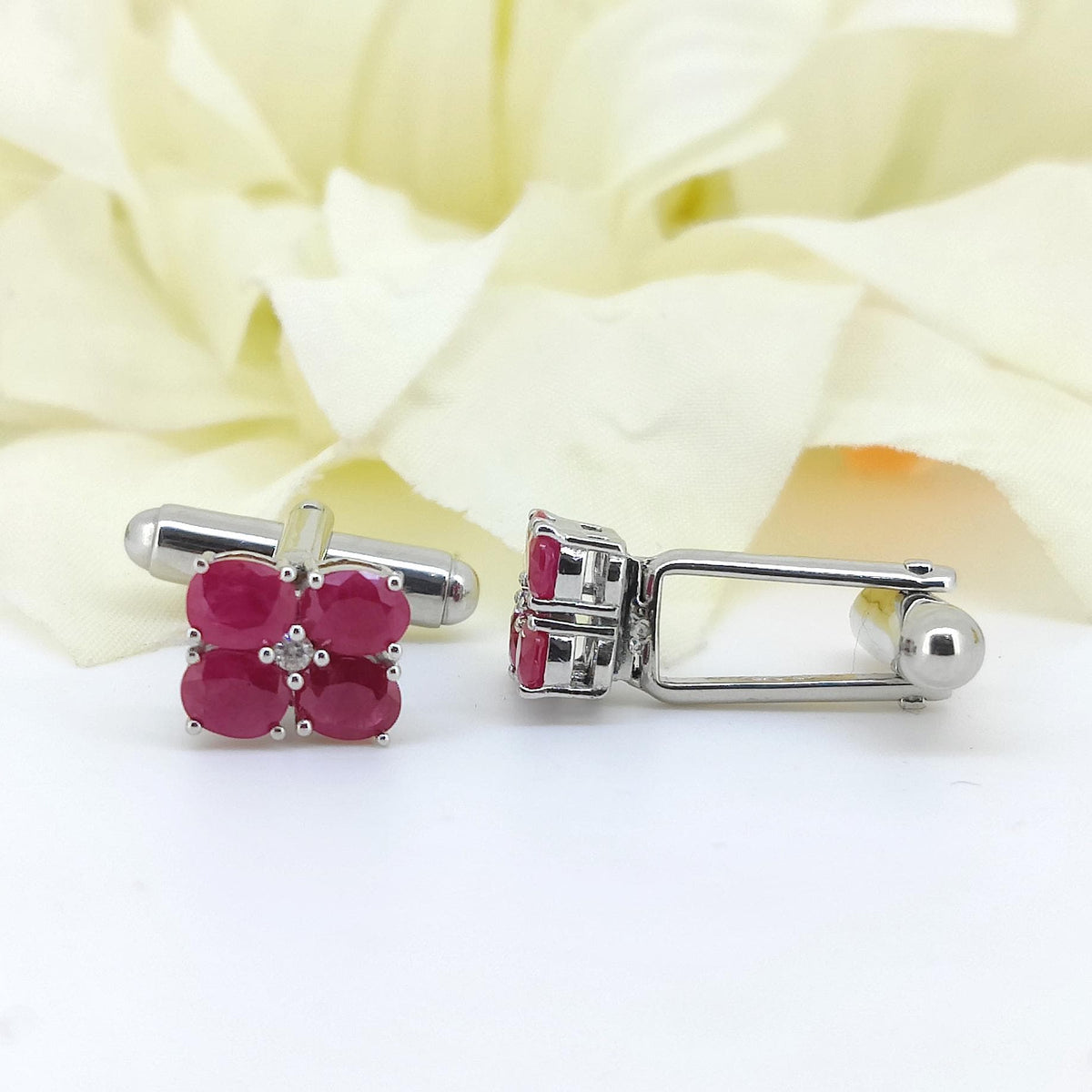 Handcrafted Natural Ruby Cufflinks, 925 Sterling Silver, Oval Gemstone, July Birthstone Accessories